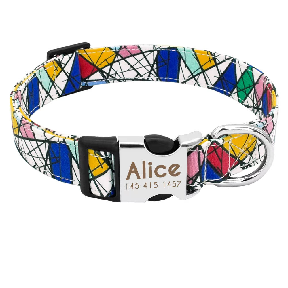 Dog collar "Miro" engraved with name and phone, nylon, Art Style