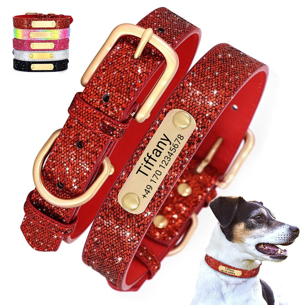 Dog collar "Tiffany" personalized with name and phone. Laser engraving included.