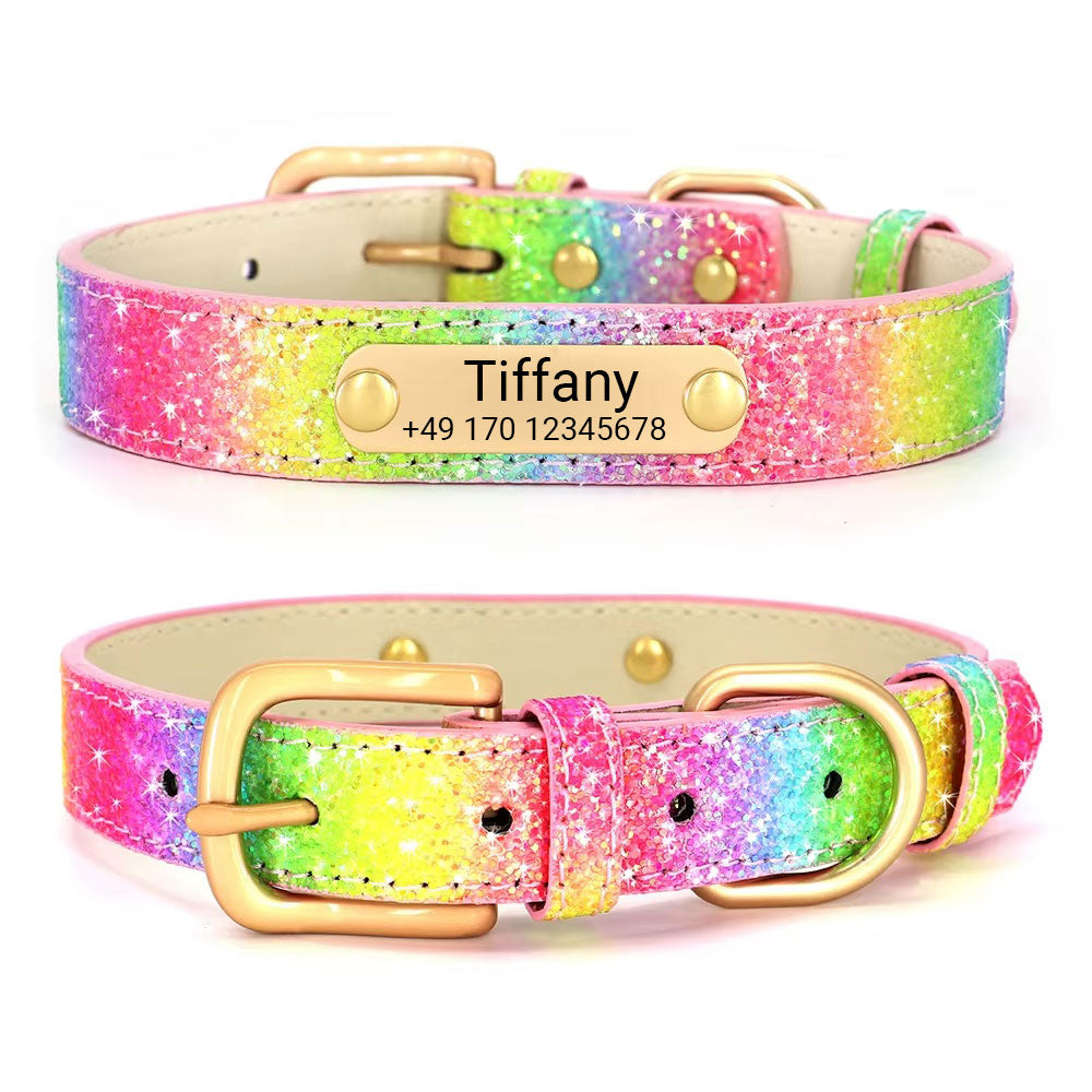 Dog collar "Tiffany" personalized with name and phone. Laser engraving included.