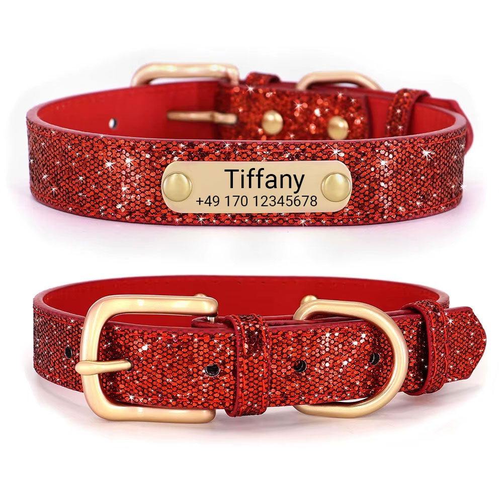 Dog collar "Tiffany" personalized with name and phone. Laser engraving included.