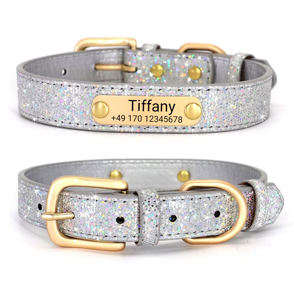 Dog collar "Tiffany" personalized with name and phone. Laser engraving included.