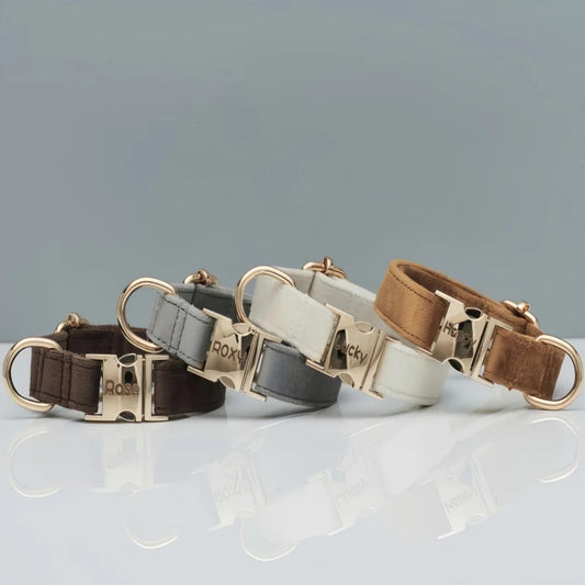 Personalized Velvet Dog Collar "Emilia" with Engraving – Adjustable & Elegant