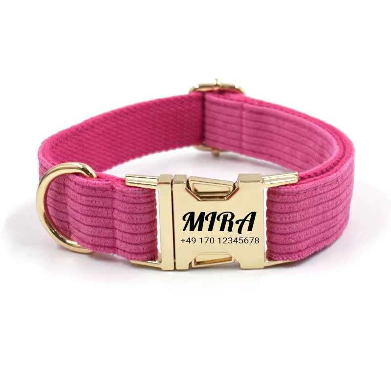 Personalized corduroy dog collar "Mira" with engraving | Available in gray, pink & green