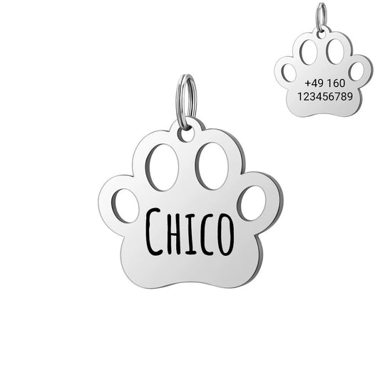 Personalized stainless steel dog tag with engraving - Name & phone number - 30 mm - Gold, silver & rosé