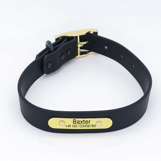 Waterproof biothane dog collar "Baxter" with engraving - Name & phone number - Outdoor - Green or Black - S, M, L