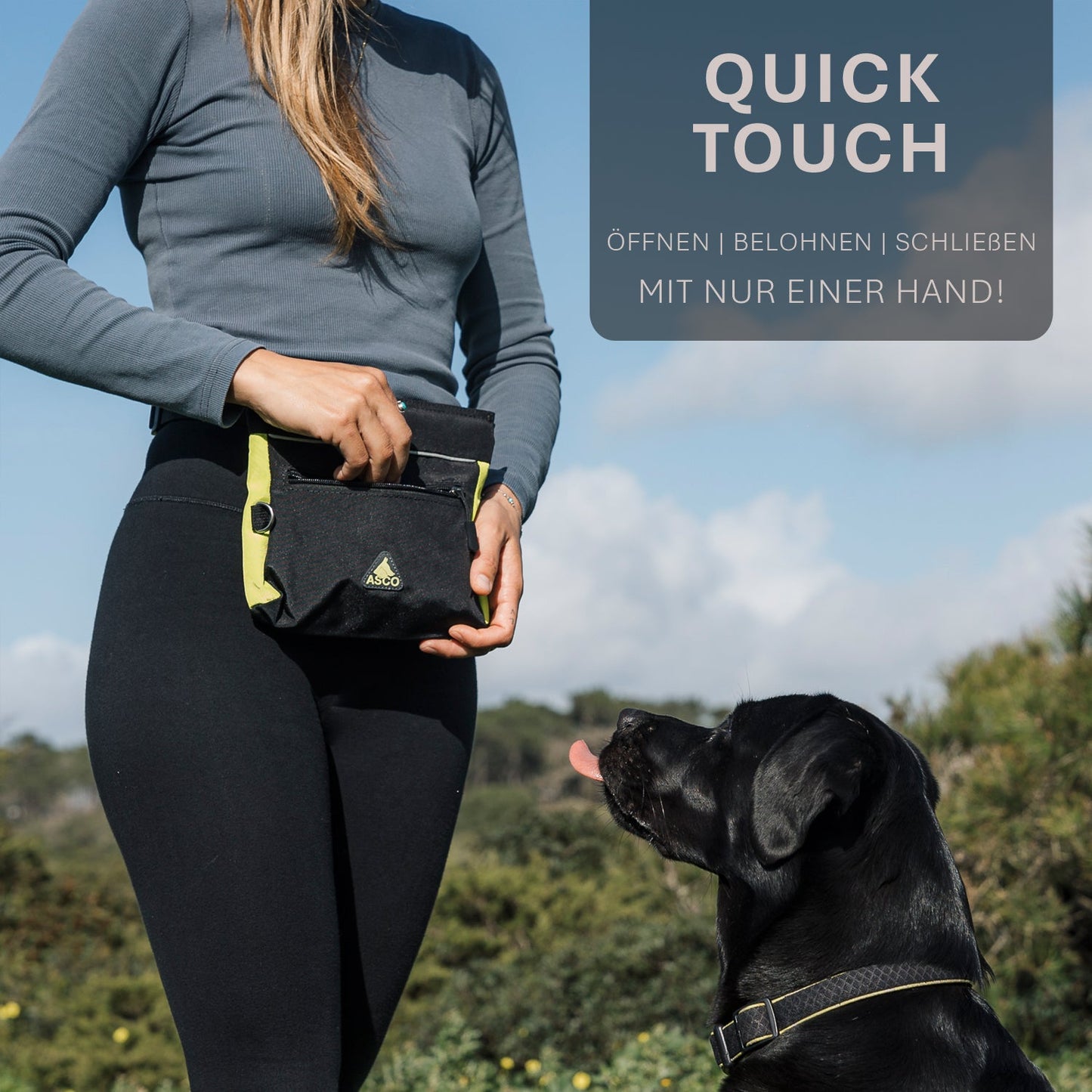 ASCO food bag with one-hand snap closure, treat bag 20x20 cm, QuickTouch treat bag