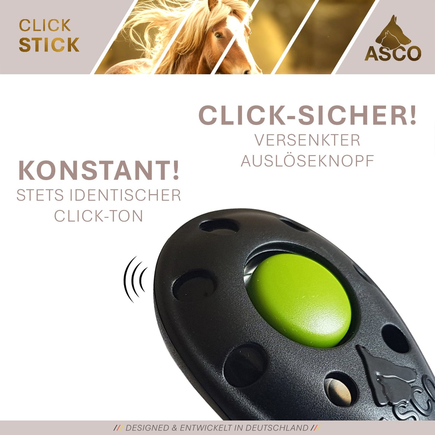 ASCO ClickStick - Target stick with detachable premium clicker - Target stick for dogs cats clicker training - Extendable target stick with extra clicker - Target stick for target training
