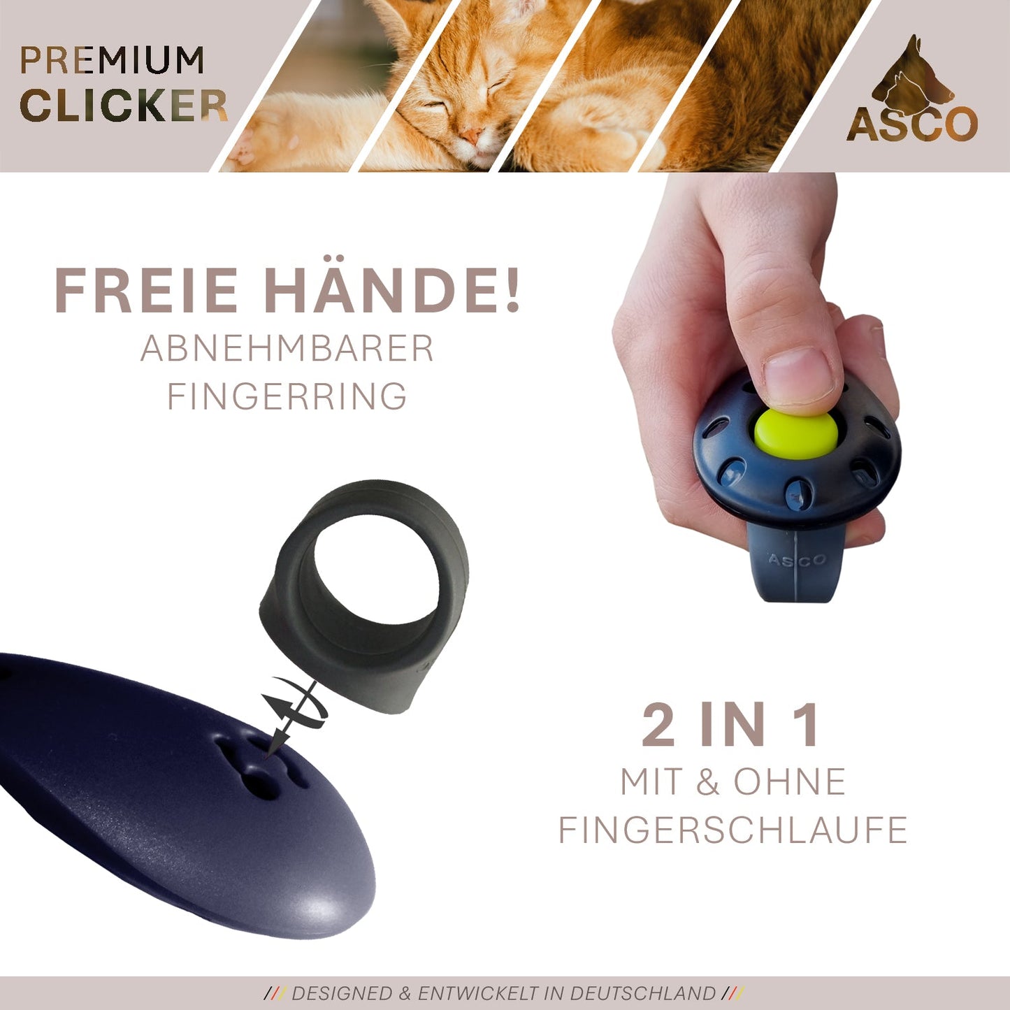 ASCO Finger Clicker - Clicker training premium clicker for dogs, cats, horses