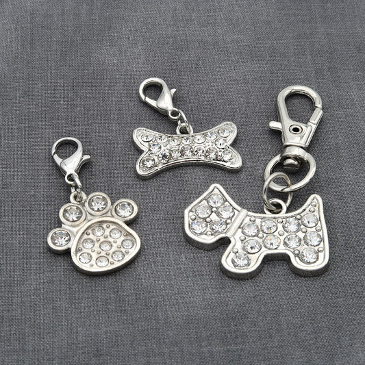 Cute pendant with dog motif and rhinestones