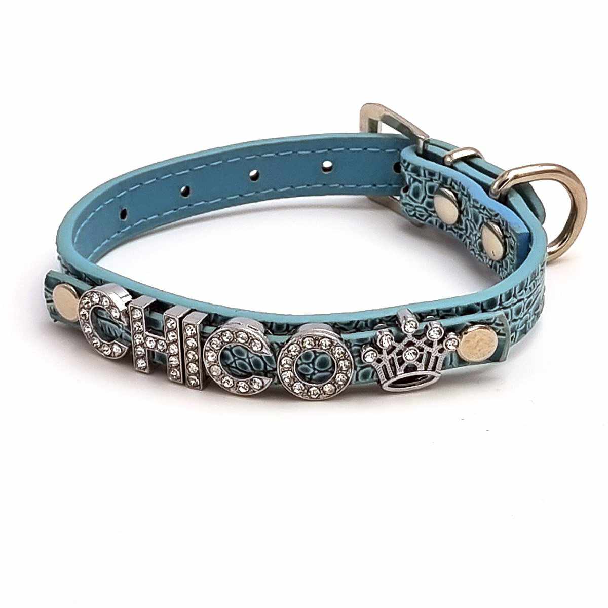 Cooles Kroko Hundehalsband personalisiert mit Glitzersteinen + Symbol