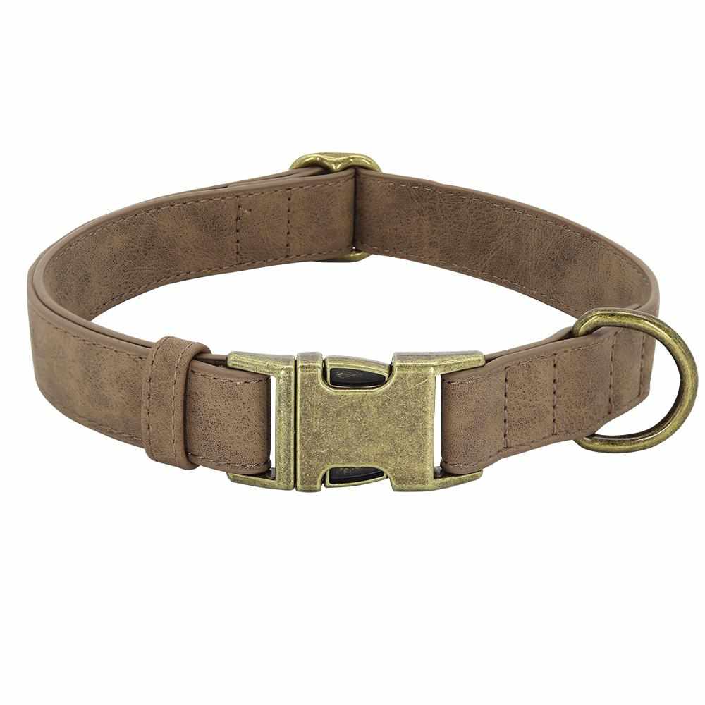 Edles Hundehalsband im Vintagelook mit Messingschnalle und kostenloser Gravur