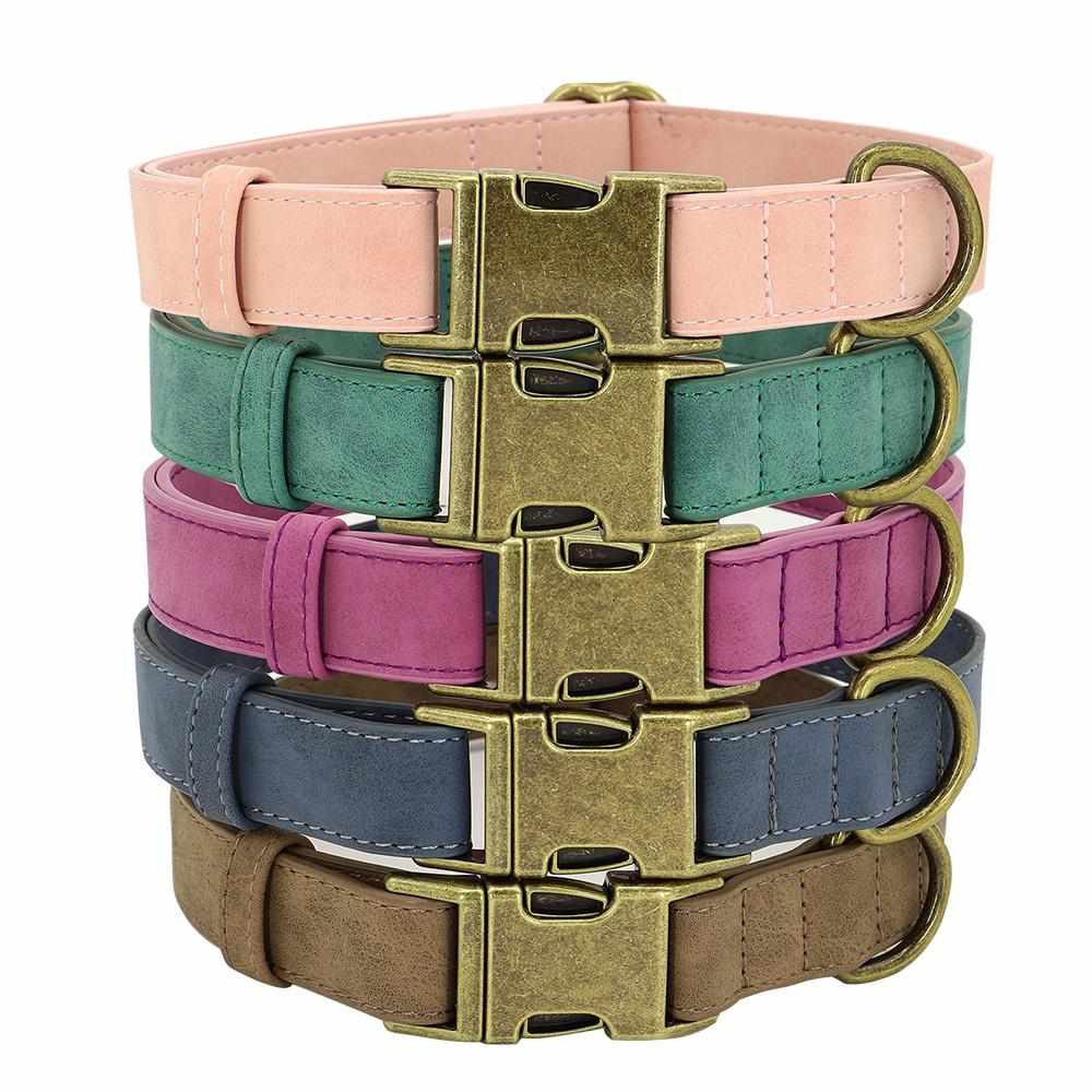 Edles Hundehalsband im Vintagelook mit Messingschnalle und kostenloser Gravur