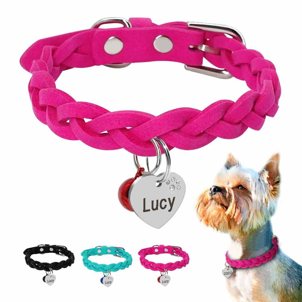 Geflochtenes Hundehalsband aus Wildleder personalisiert