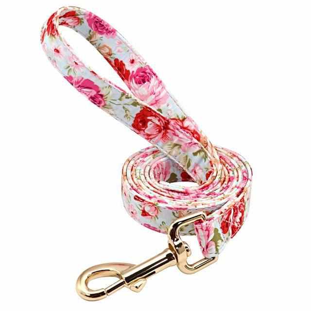 Hundehalsband mit Blumenmuster und gratis Gravur - optional als Set