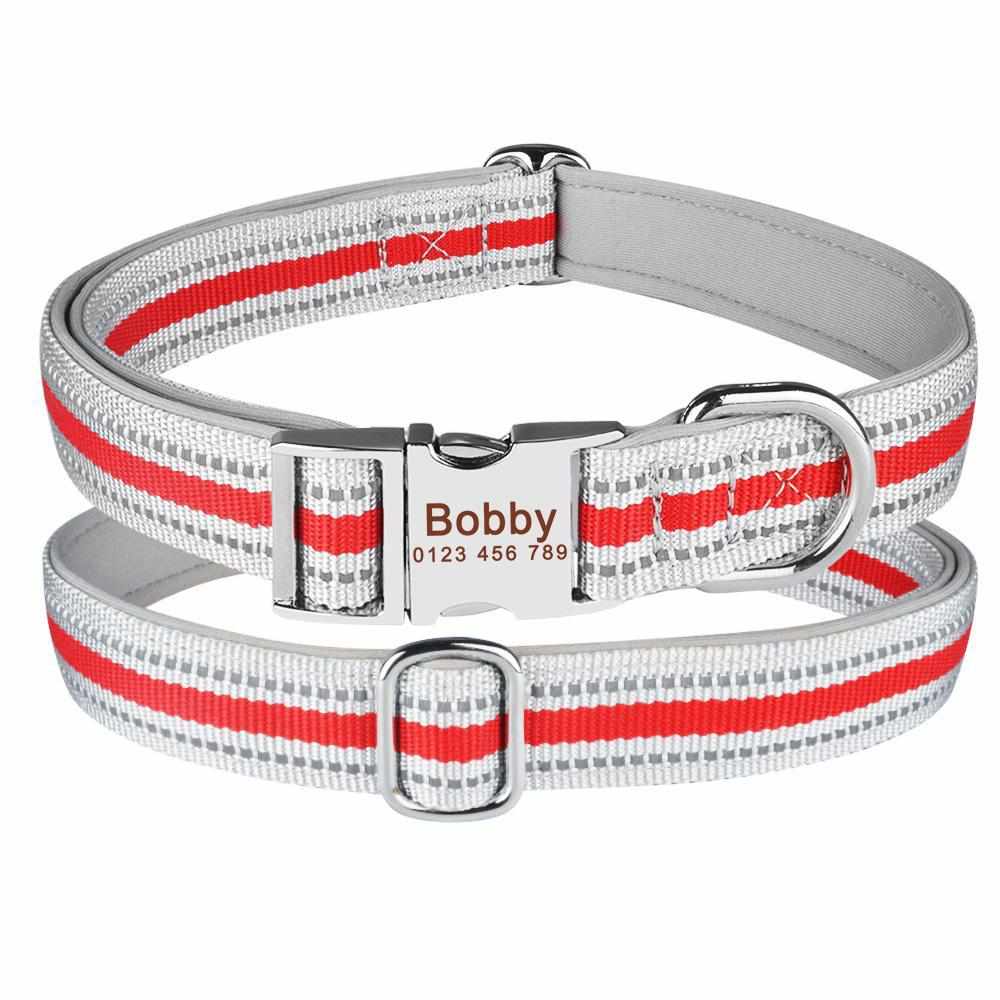 Stark reflektierendes Hundehalsband aus Nylon mit Gravur
