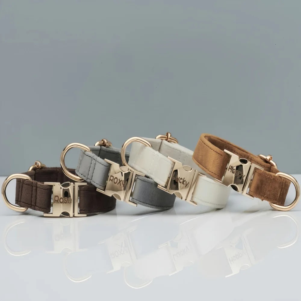 Personalized Velvet Dog Collar "Emilia" with Engraving – Adjustable & Elegant 