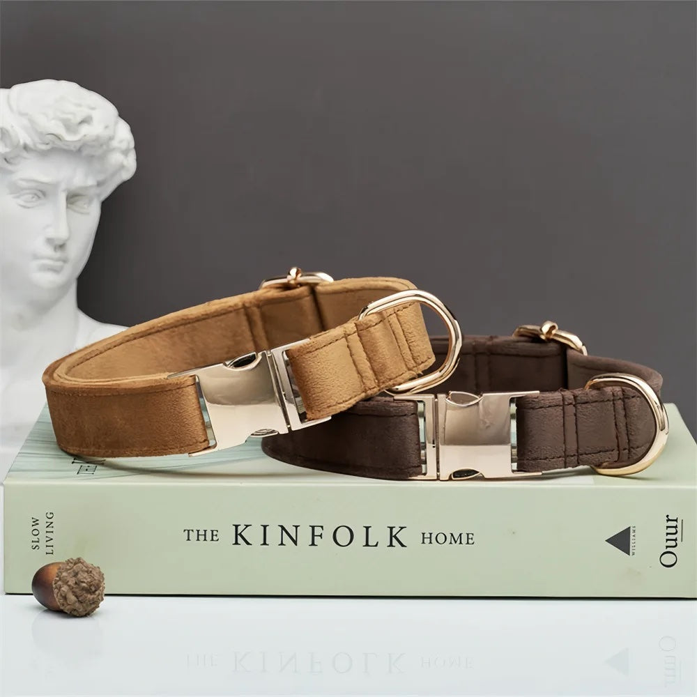 Personalized Velvet Dog Collar "Emilia" with Engraving – Adjustable & Elegant 