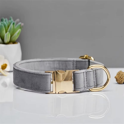 Personalized Velvet Dog Collar "Emilia" with Engraving – Adjustable & Elegant 