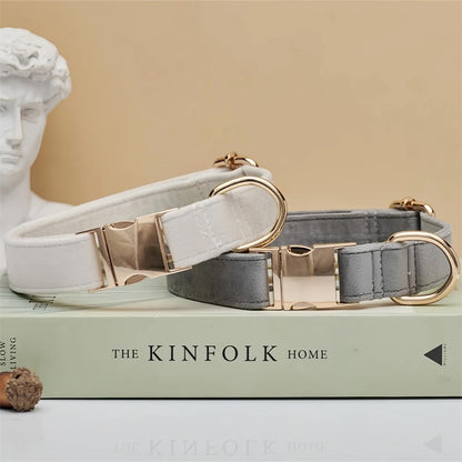 Personalized Velvet Dog Collar "Emilia" with Engraving – Adjustable & Elegant 