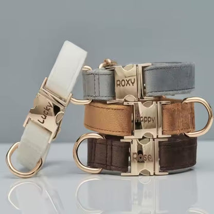 Personalized Velvet Dog Collar "Emilia" with Engraving – Adjustable & Elegant 
