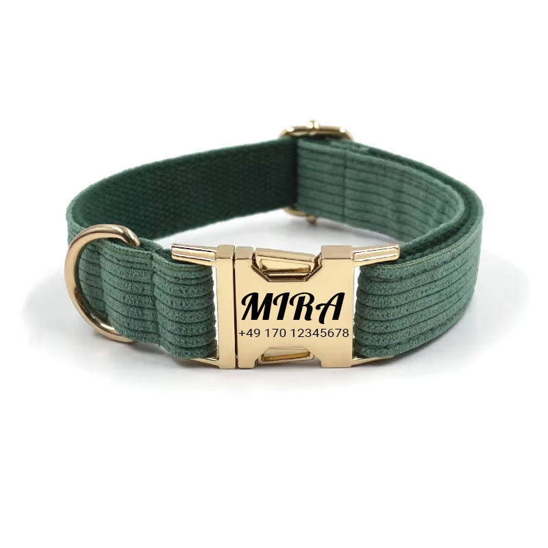 Personalized corduroy dog collar "Mira" with engraving | Available in gray, pink & green 