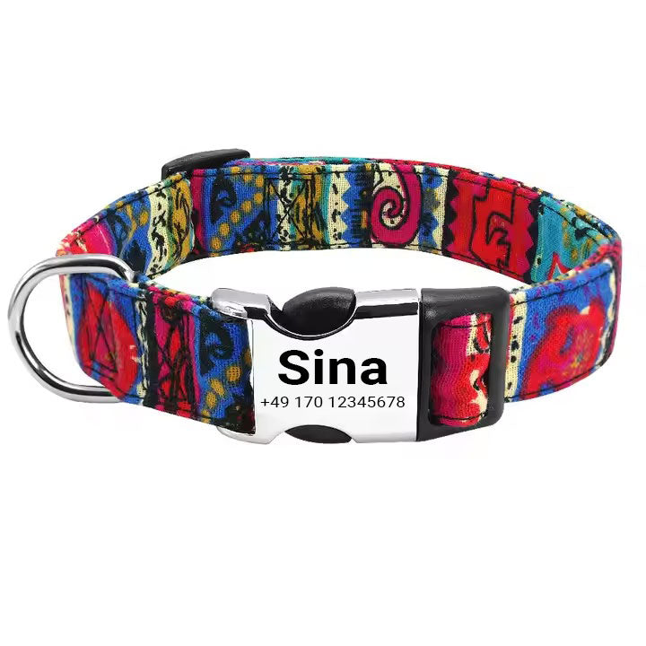 Dog Collar “Sina” – Personalized with Name & Number | Adjustable, colorful & sturdy 
