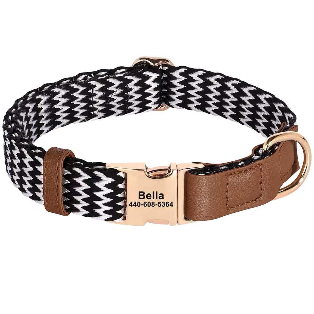 Personalized dog collar Lovi made of nylon & leather - Name & phone number (S-L)