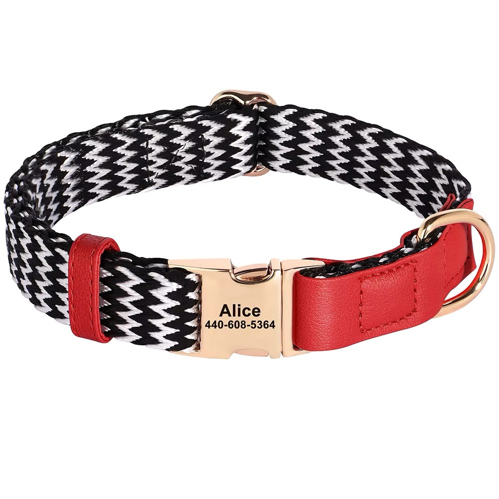 Personalized dog collar Lovi made of nylon & leather - Name & phone number (S-L)