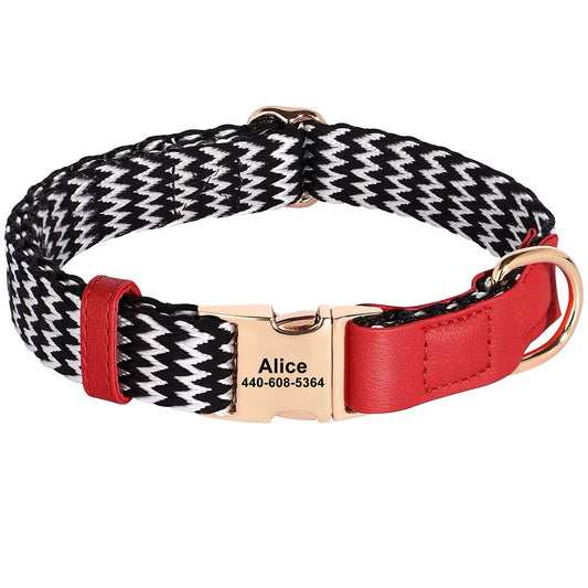 Personalized dog collar Lovi made of nylon & leather - Name & phone number (S-L)