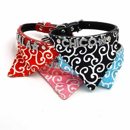 Süßes Bandana Hundehalsband Leder personalisiert mit Glitzersteinen + Symbol